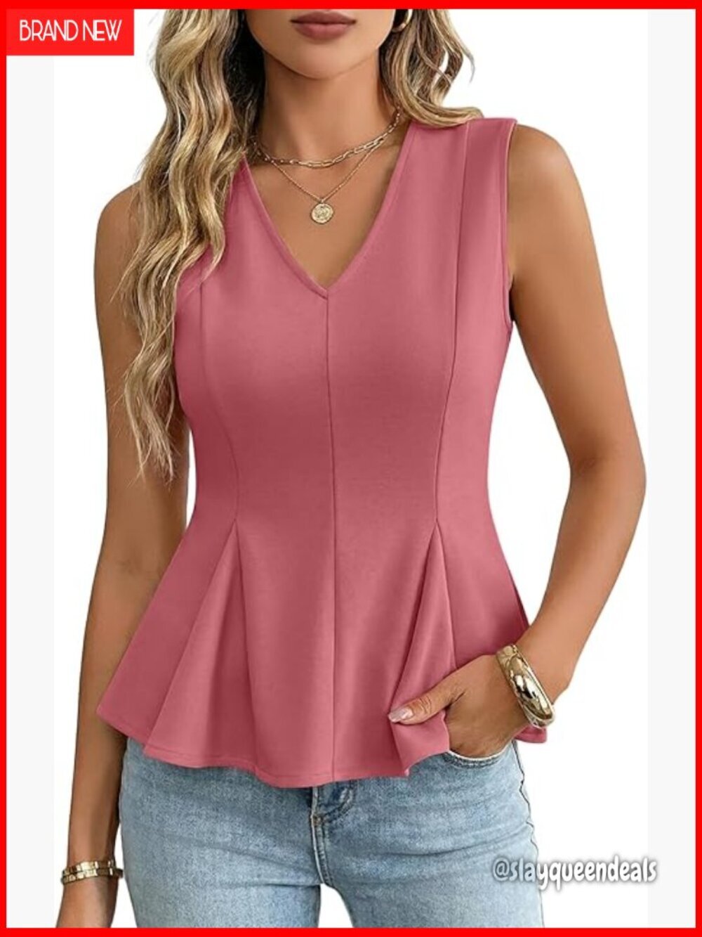 Peplum Tank Top Business Casual Sleeveless V-Neck Summer Trendy